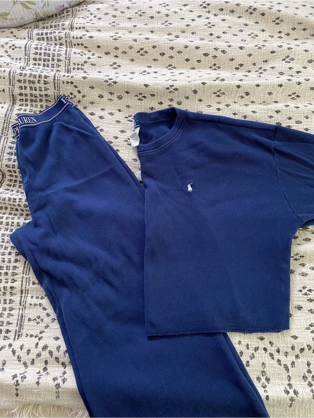 Ralph Lauren Navy Waffle-Knit Polo Loungewear Set